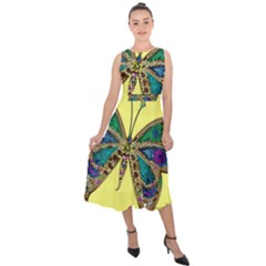 Butterfly Mosaic Yellow Colorful Midi Tie-back Chiffon Dress by Amaryn4rt