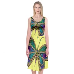 Butterfly Mosaic Yellow Colorful Midi Sleeveless Dress by Amaryn4rt