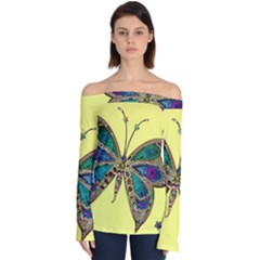 Butterfly Mosaic Yellow Colorful Off Shoulder Long Sleeve Top by Amaryn4rt