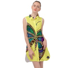 Butterfly Mosaic Yellow Colorful Sleeveless Shirt Dress by Amaryn4rt