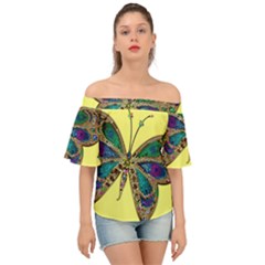 Butterfly Mosaic Yellow Colorful Off Shoulder Short Sleeve Top by Amaryn4rt