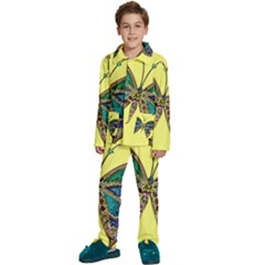 Butterfly Mosaic Yellow Colorful Kids  Long Sleeve Velvet Pajamas Set by Amaryn4rt