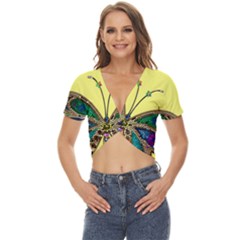 Butterfly Mosaic Yellow Colorful Twist Front Crop Top by Amaryn4rt