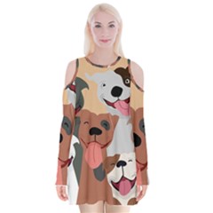 Dogs Pet Background Pack Terrier Velvet Long Sleeve Shoulder Cutout Dress by Ravend