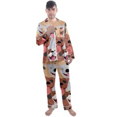 Dogs Pet Background Pack Terrier Men s Long Sleeve Satin Pajamas Set by Ravend