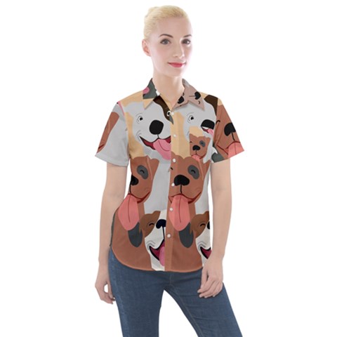 Dogs Pet Background Pack Terrier Women s Short Sleeve Pocket Shirt by Ravend