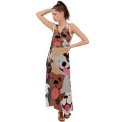 Dogs Pet Background Pack Terrier V-neck Chiffon Maxi Dress by Ravend