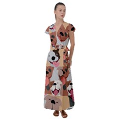 Dogs Pet Background Pack Terrier Flutter Sleeve Maxi Dress by Ravend