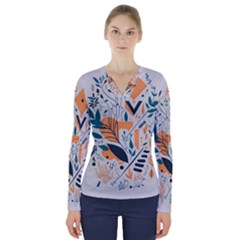 Flower Design Nature V-neck Long Sleeve Top by Ravend