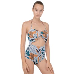 Flower Design Nature Scallop Top Cut Out Swimsuit by Ravend