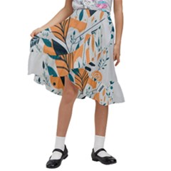 Flower Design Nature Kids  Ruffle Flared Wrap Midi Skirt by Ravend