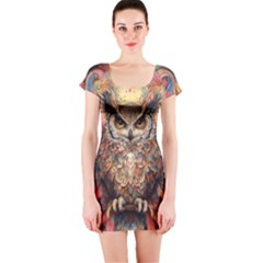 Drawing Olw Bird Short Sleeve Bodycon Dress by Ravend