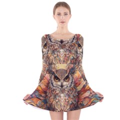 Drawing Olw Bird Long Sleeve Velvet Skater Dress