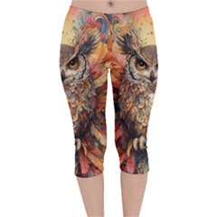 Drawing Olw Bird Velvet Capri Leggings  by Ravend