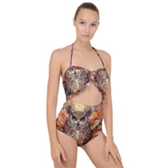 Drawing Olw Bird Scallop Top Cut Out Swimsuit by Ravend