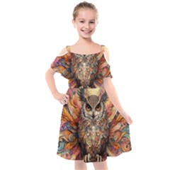 Drawing Olw Bird Kids  Cut Out Shoulders Chiffon Dress by Ravend