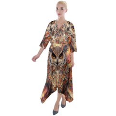 Drawing Olw Bird Quarter Sleeve Wrap Front Maxi Dress by Ravend