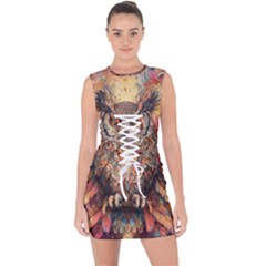 Drawing Olw Bird Lace Up Front Bodycon Dress by Ravend