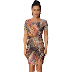 Drawing Olw Bird Fitted Knot Split End Bodycon Dress by Ravend