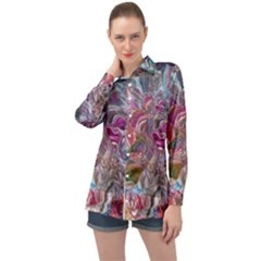 Abstract Waves Iv Long Sleeve Satin Shirt