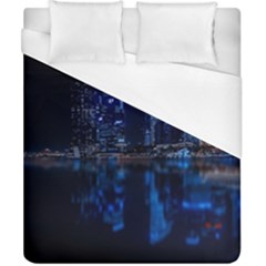 Illuminated Cityscape Against Blue Sky At Night Duvet Cover (california King Size) by Modalart