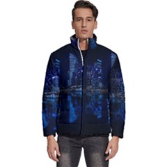 Illuminated Cityscape Against Blue Sky At Night Men s Puffer Bubble Jacket Coat by Modalart