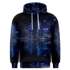 Illuminated Cityscape Against Blue Sky At Night Men s Overhead Hoodie by Modalart