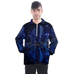 Illuminated Cityscape Against Blue Sky At Night Men s Half Zip Pullover by Modalart