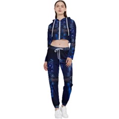 Illuminated Cityscape Against Blue Sky At Night Cropped Zip Up Lounge Set by Modalart