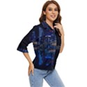 Illuminated Cityscape Against Blue Sky At Night Women s Quarter Sleeve Pocket Shirt View2