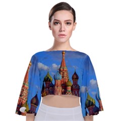 Architecture Building Cathedral Church Tie Back Butterfly Sleeve Chiffon Top by Modalart