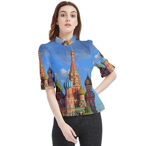 Architecture Building Cathedral Church Frill Neck Blouse by Modalart