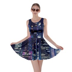 Black Building Lighted Under Clear Sky Skater Dress by Modalart