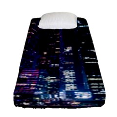 Black Building Lighted Under Clear Sky Fitted Sheet (single Size) by Modalart