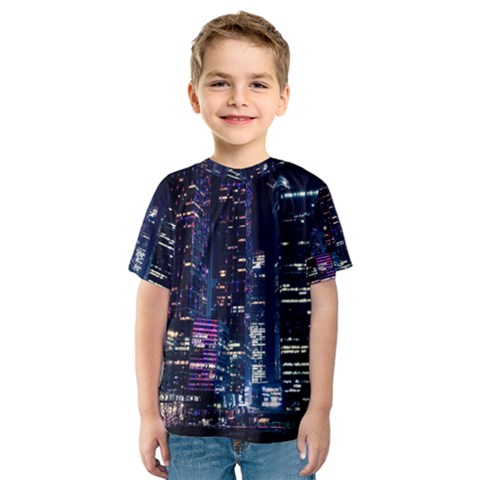 Black Building Lighted Under Clear Sky Kids  Sport Mesh T-shirt by Modalart