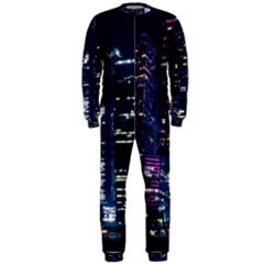 Black Building Lighted Under Clear Sky Onepiece Jumpsuit (men) by Modalart