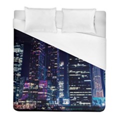 Black Building Lighted Under Clear Sky Duvet Cover (full/ Double Size)