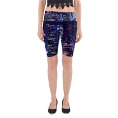 Black Building Lighted Under Clear Sky Yoga Cropped Leggings by Modalart