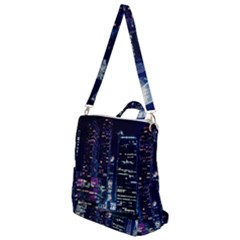 Black Building Lighted Under Clear Sky Crossbody Backpack by Modalart