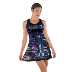 Black Building Lighted Under Clear Sky Cotton Racerback Dress by Modalart