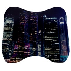 Black Building Lighted Under Clear Sky Velour Head Support Cushion by Modalart