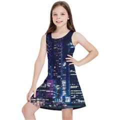 Black Building Lighted Under Clear Sky Kids  Lightweight Sleeveless Dress by Modalart