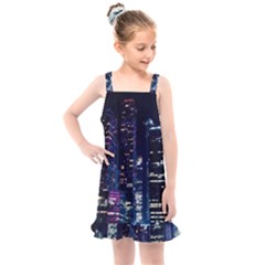 Black Building Lighted Under Clear Sky Kids  Overall Dress by Modalart