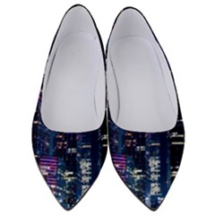 Black Building Lighted Under Clear Sky Women s Low Heels by Modalart