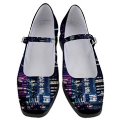 Black Building Lighted Under Clear Sky Women s Mary Jane Shoes by Modalart