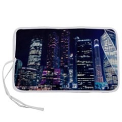 Black Building Lighted Under Clear Sky Pen Storage Case (l) by Modalart