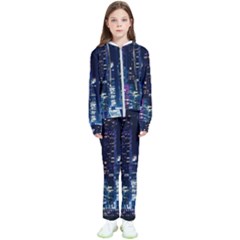 Black Building Lighted Under Clear Sky Kids  Tracksuit by Modalart