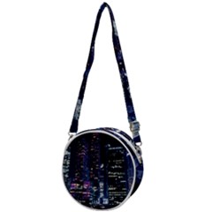 Black Building Lighted Under Clear Sky Crossbody Circle Bag by Modalart