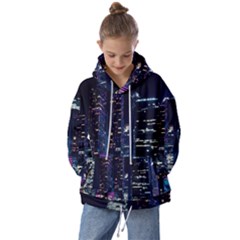 Black Building Lighted Under Clear Sky Kids  Oversized Hoodie by Modalart