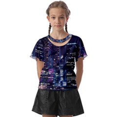 Black Building Lighted Under Clear Sky Kids  Front Cut T-shirt by Modalart